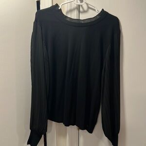 Black Cotton Top with Sheer Sleeve
